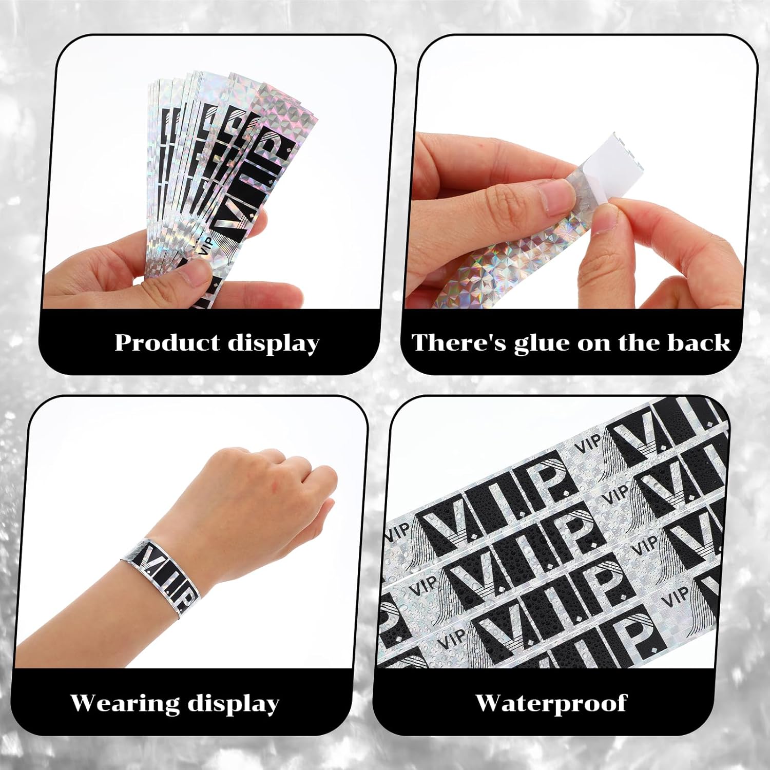 200 Pcs Laser VIP Wristbands, Waterproof VIP Wristbands for Events, Laser Paper Bracelets for Parties, Concerts, Festivals, Adhesive Closure (Silver) - Image 3
