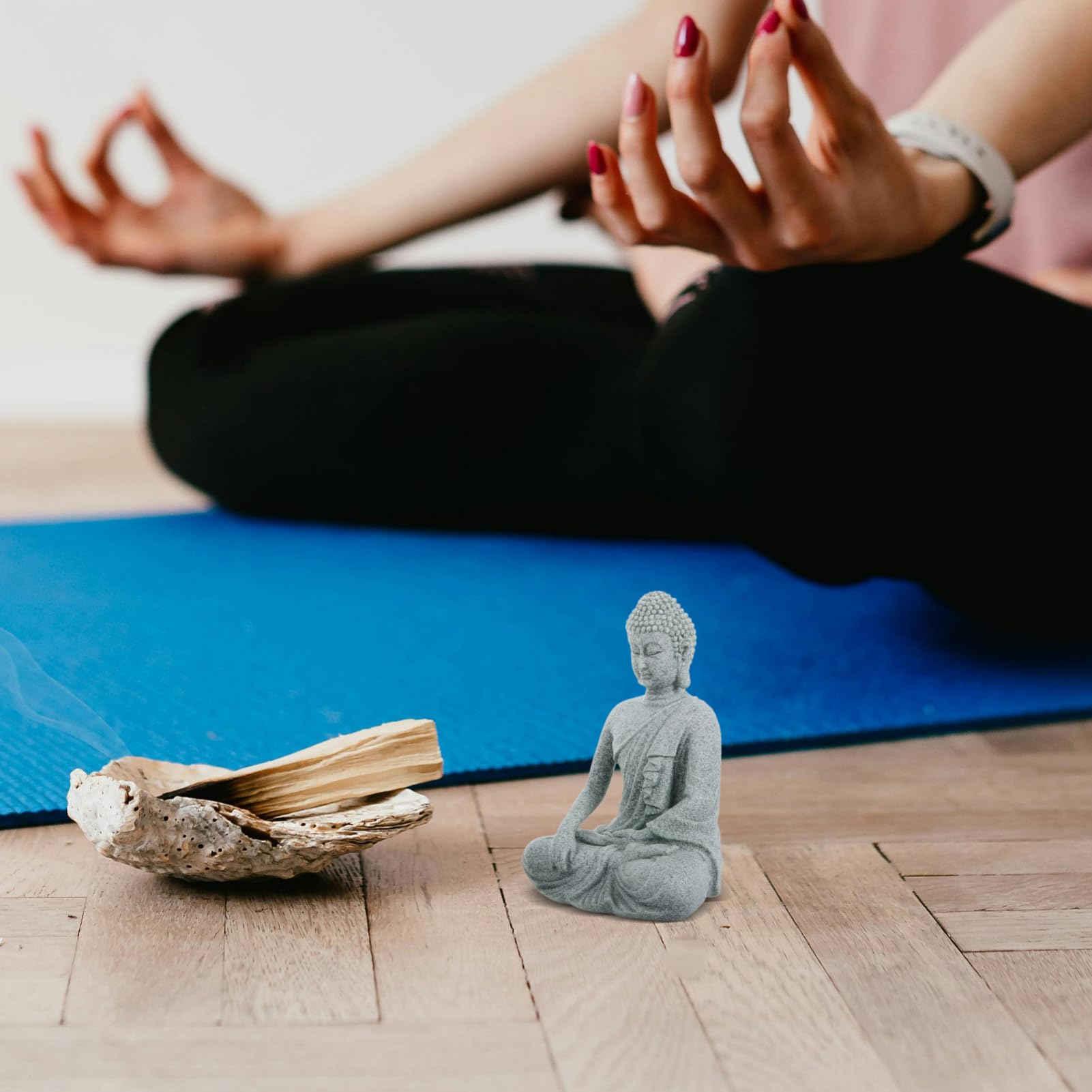 Statua Buddha in Pietra Arenaria Blu 3 Pezzi per Desktop Meditazione