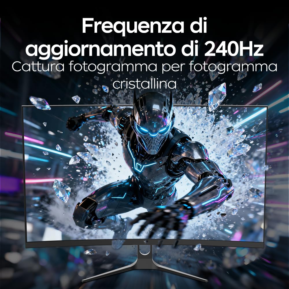 KTC Monitor Gaming Curvo 32 Pollici 240Hz | FHD | 1ms MPRT | Pannello VA 1500R | HDR | Contrasto 5000:1 | AMD FreeSync, Flicker-Free | sRGB 128% Ampia Gamma Cromatica | HDMI 2.0/DP 1.4 | VESA | H32C5
