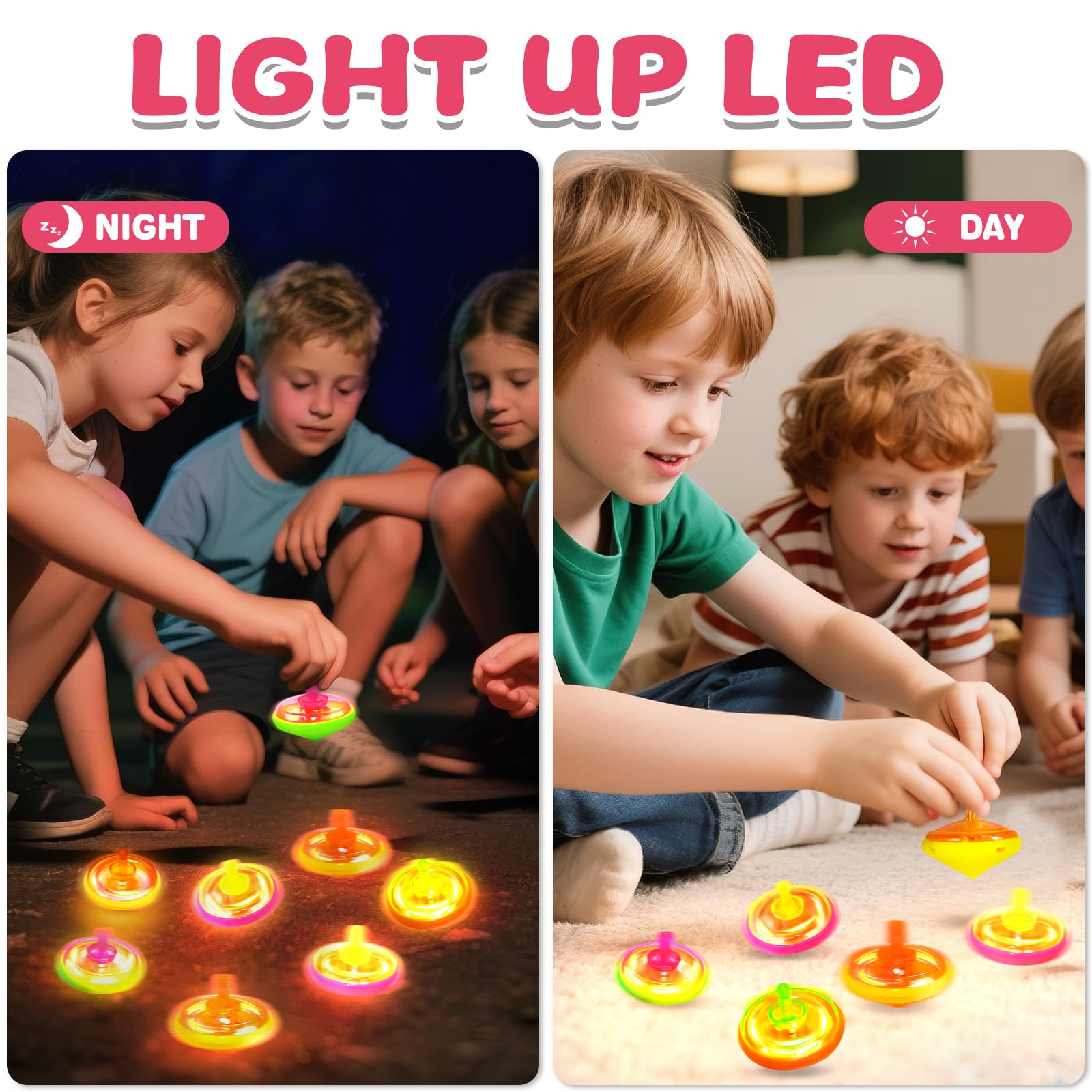 Juego de 50 piezas de camisetas giratorias iluminadas para niños, mezcla de 4 colores, camisetas intermitentes LED, juguetes a granel, recuerdos de fiesta de Navidad, premios de Halloween, recompensas 6