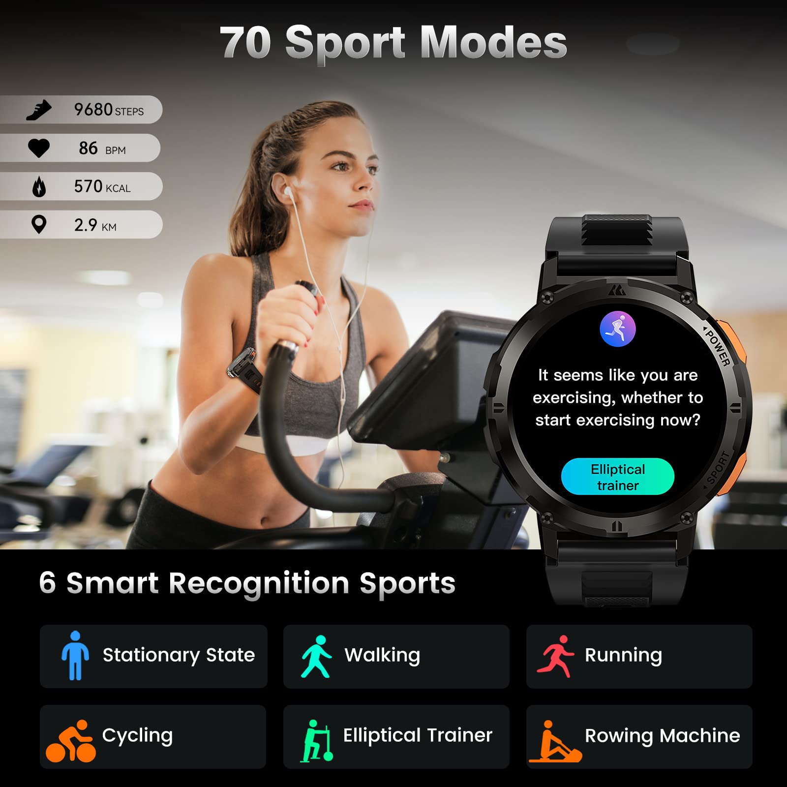 KOSPET Smartwatch Uomo Chiamate,60+Giorni Batteria Extra-Lunga,1,43" AMOLED HD Display,AI Assistente Vocale,50M Impermeabile, 70 modalità sport, Orologio Militare Fitness,24H Monitor del Sonno