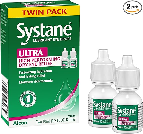 Systane Ultra Lubricant Eye Drops, Artificial Tears for Dry Eye, Twin Pack, 10-mL Each