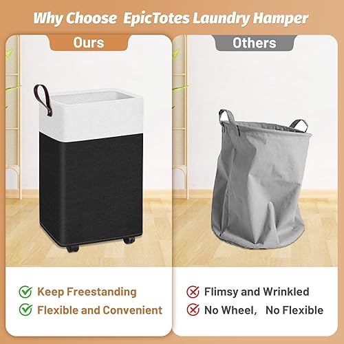 Miniatura 4 de EpicTotes Cesta de lavandería delgada con ruedas de 24.4 pulgadas, plegable e impermeable, contenedores de ropa de esquina estrecha independientes