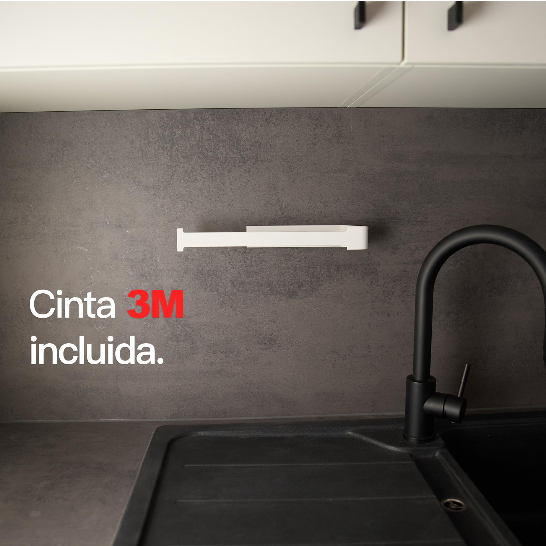Design Hamburgo Portarrollos Papel Cocina Adhesivo | Sin Taladrar | Montaje en Pared o Bajo Gabinete | Diseño Moderno | Accesorios de Cocina (Blanco Mate)