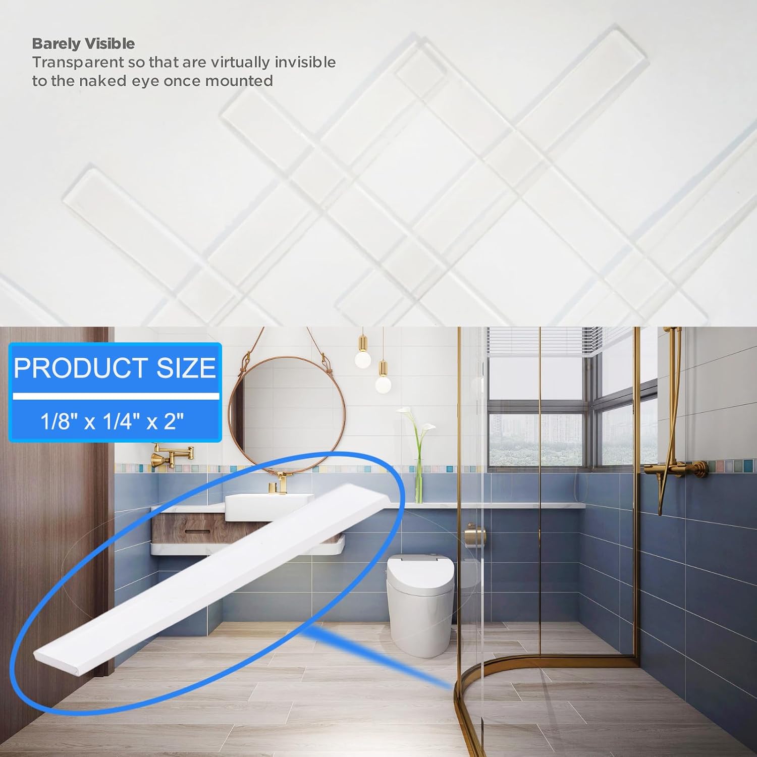 1/8" x 1/4" x 2" Clear Setting Blocks - Plastic Setting Blocks for Glass and Mirrors （Pack of 200）
