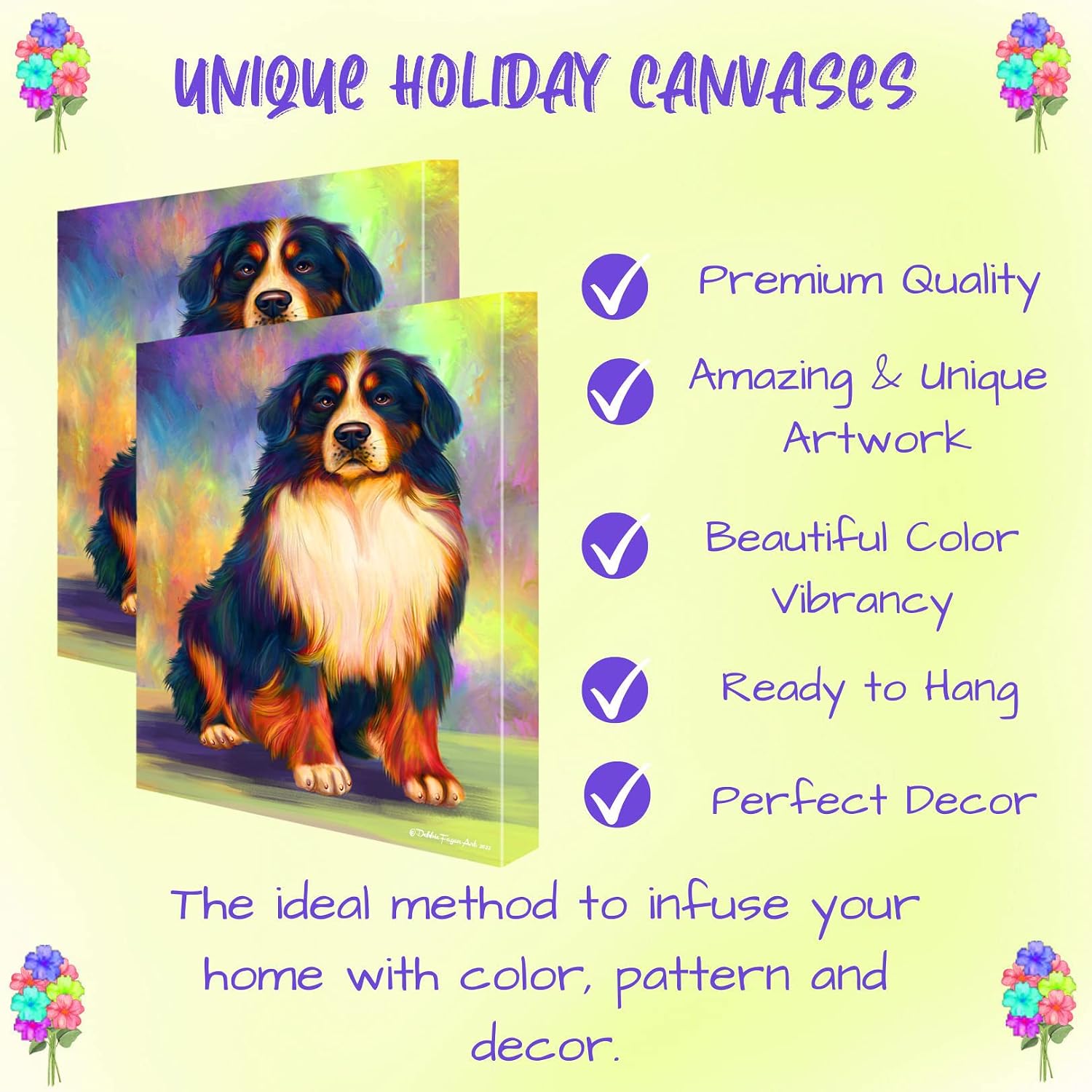 Doggie of the Day Paradise Wave with Bernese Mountain Dog Canvas Wall Art - Premium Quality Ready to Hang Room Decor - Flat Rolled 8" x 10"