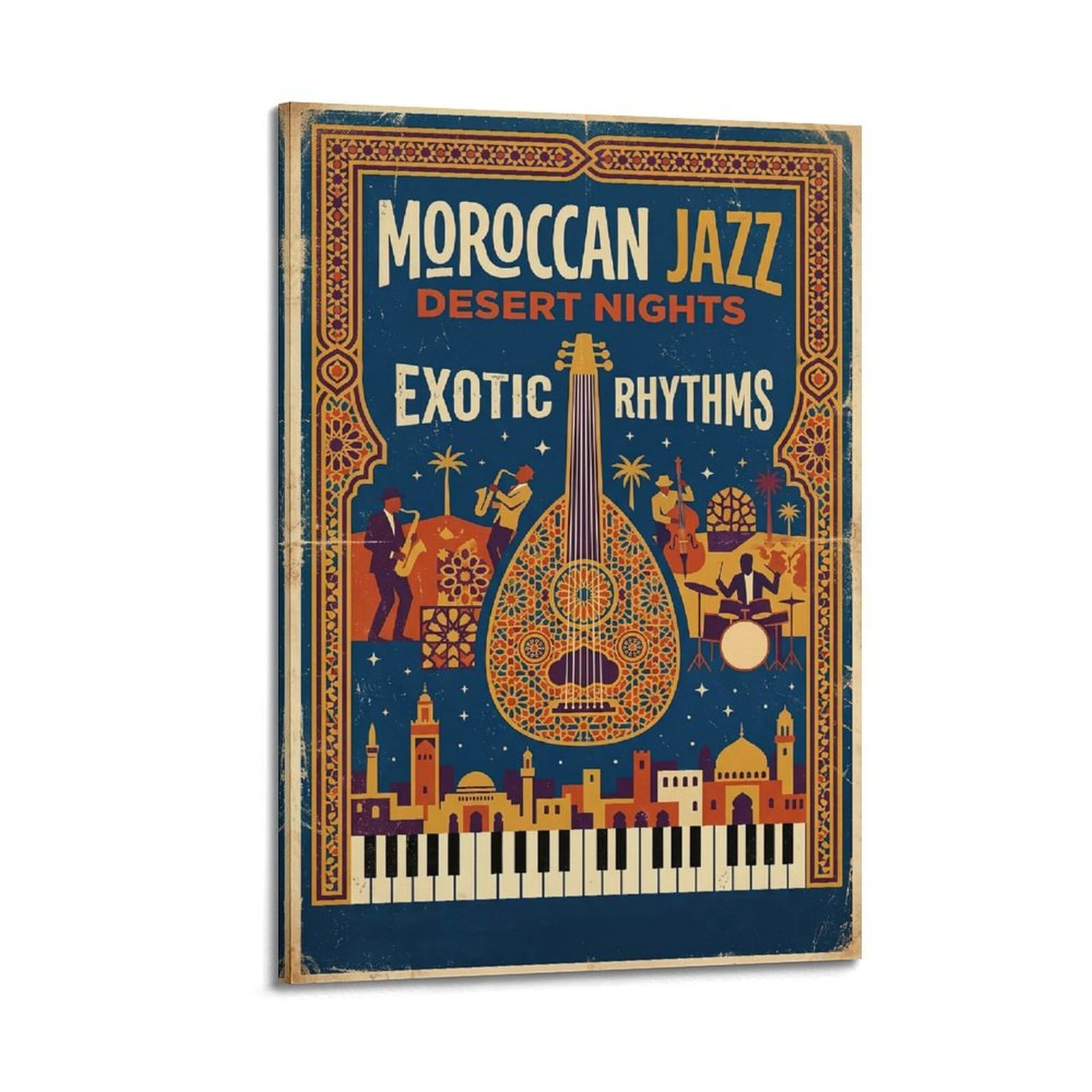 Okngb Frame-Style Vintage Middle Eastern Oud Moroccan Jazz Poster Decorative Painting Canvas Art Picture 20X30inch(50X75cm)