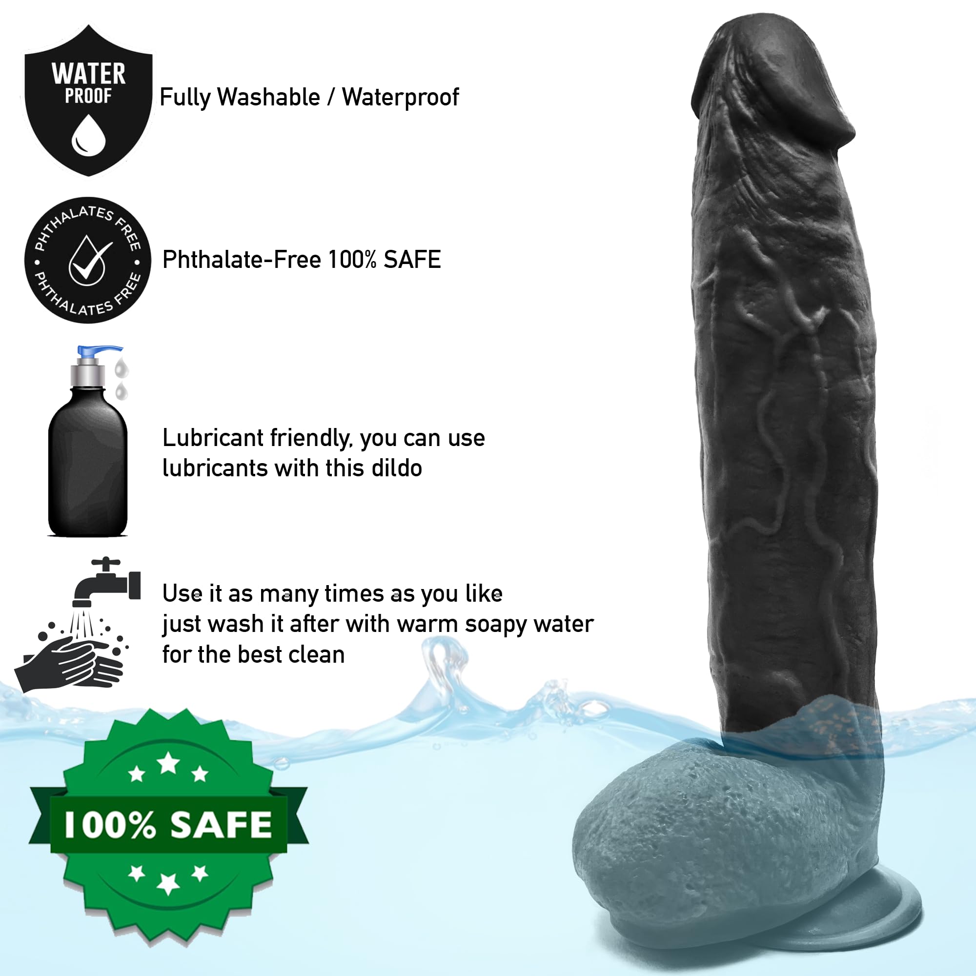 Grande dildo grande 33 cm realistico forte ventosa spessa sensazione reale adulto impermeabile giocattolo del sesso per uomini donne coppie nero