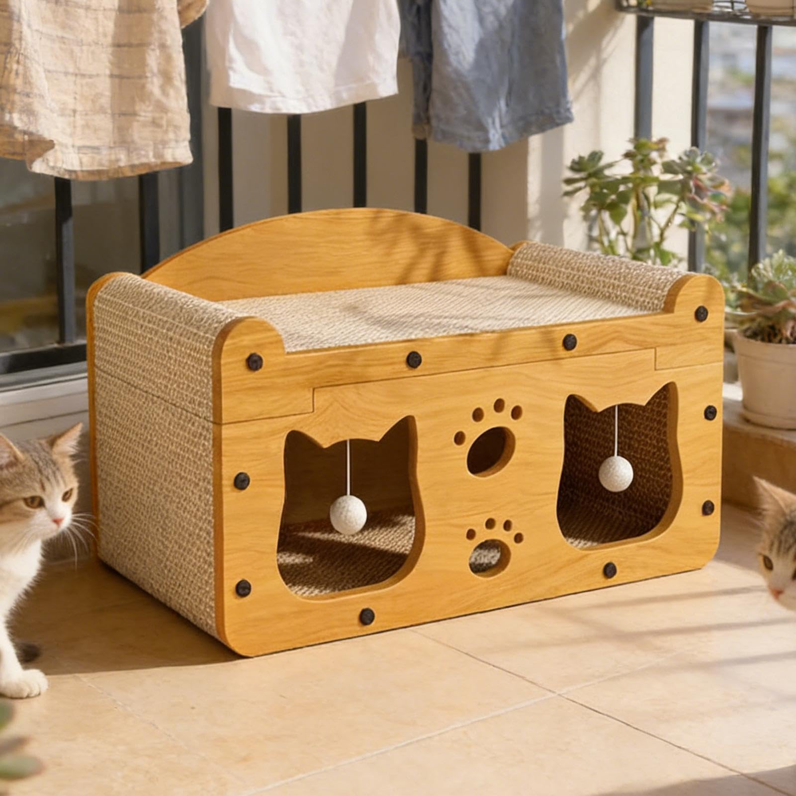 Casa Rascador de Cartón para Gatos Antideslizante, Juguete Interactivo | Tablero Rascador para Gatos para Disfrutar en Familia en Interior, Exterior, Salón o Viajes