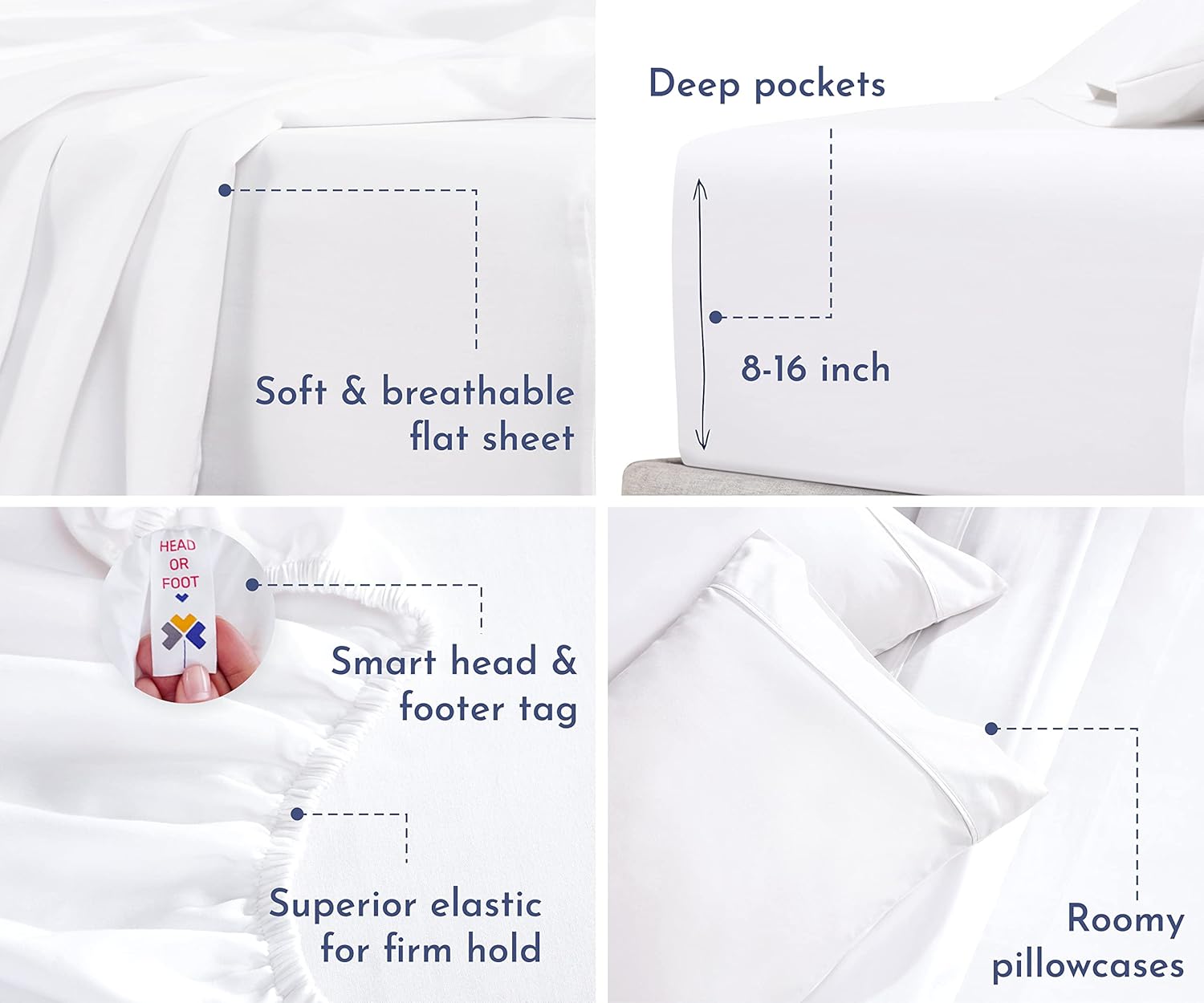 California Design Den 400 Thread Count 100% Cotton Sheets, Cooling Sheets King Size Sheet Set, 4 Pc Luxury Sheets & Pillowcases, Breathable Bedding for King Bed Sheets, Deep Pockets ( White ) : Home & Kitchen