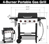 Vista 6 de Parrillas de gas de 4 quemadores, parrilla de gas propano para cocinar al aire libre, parrilla de barbacoa portátil con rejilla de hierro fundido