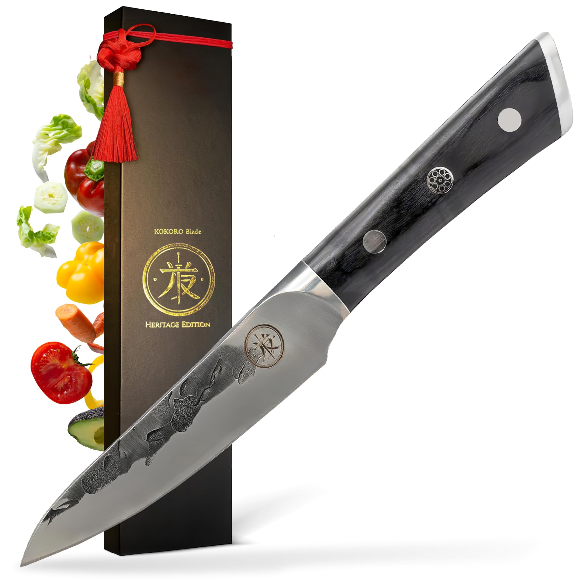 4.5” Professional Paring Knife – Hand Forged Small Kitchen Knife with Dark Wood Handle, Razor Sharp, Full Tang – from British Fusion Atelier Kokoro – A Thoughtful Gift for Cooks and Foodies