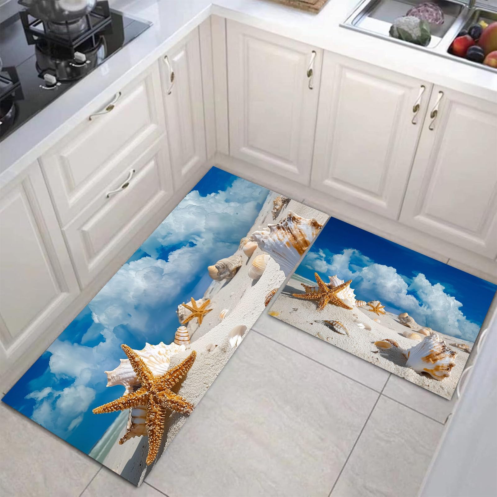 Tapis antidérapants de cuisine océan lavables contre la fatigue du dos