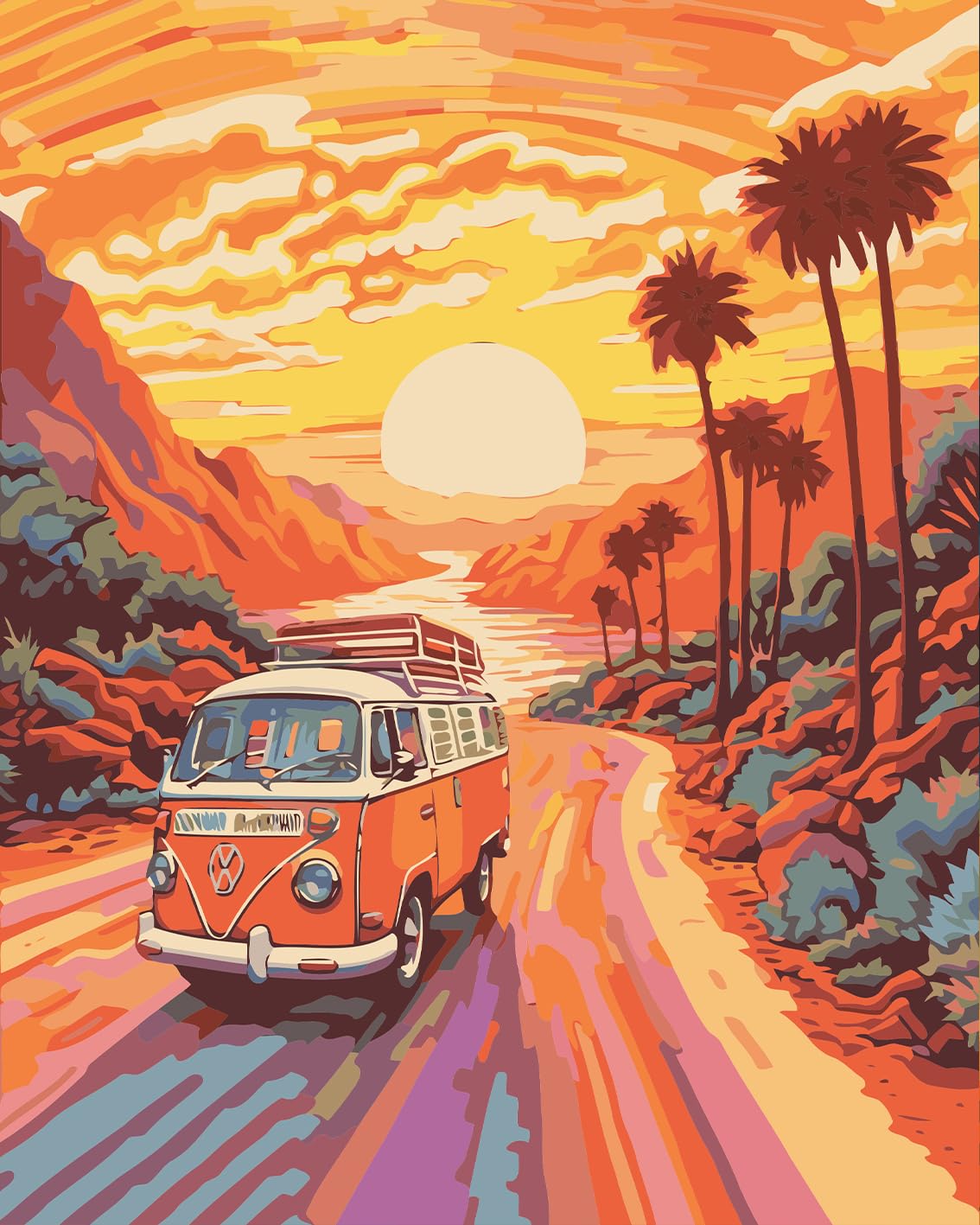 TUMOVOTUMOVO Paint by Number for Adults DIY Paint by Numbers Vintage Camper Van on The Desert Abstract Paint by Numbers for Beginners Oil Hand Painting by Numbers Home Wall Decor Art Crafts 16x20 inch