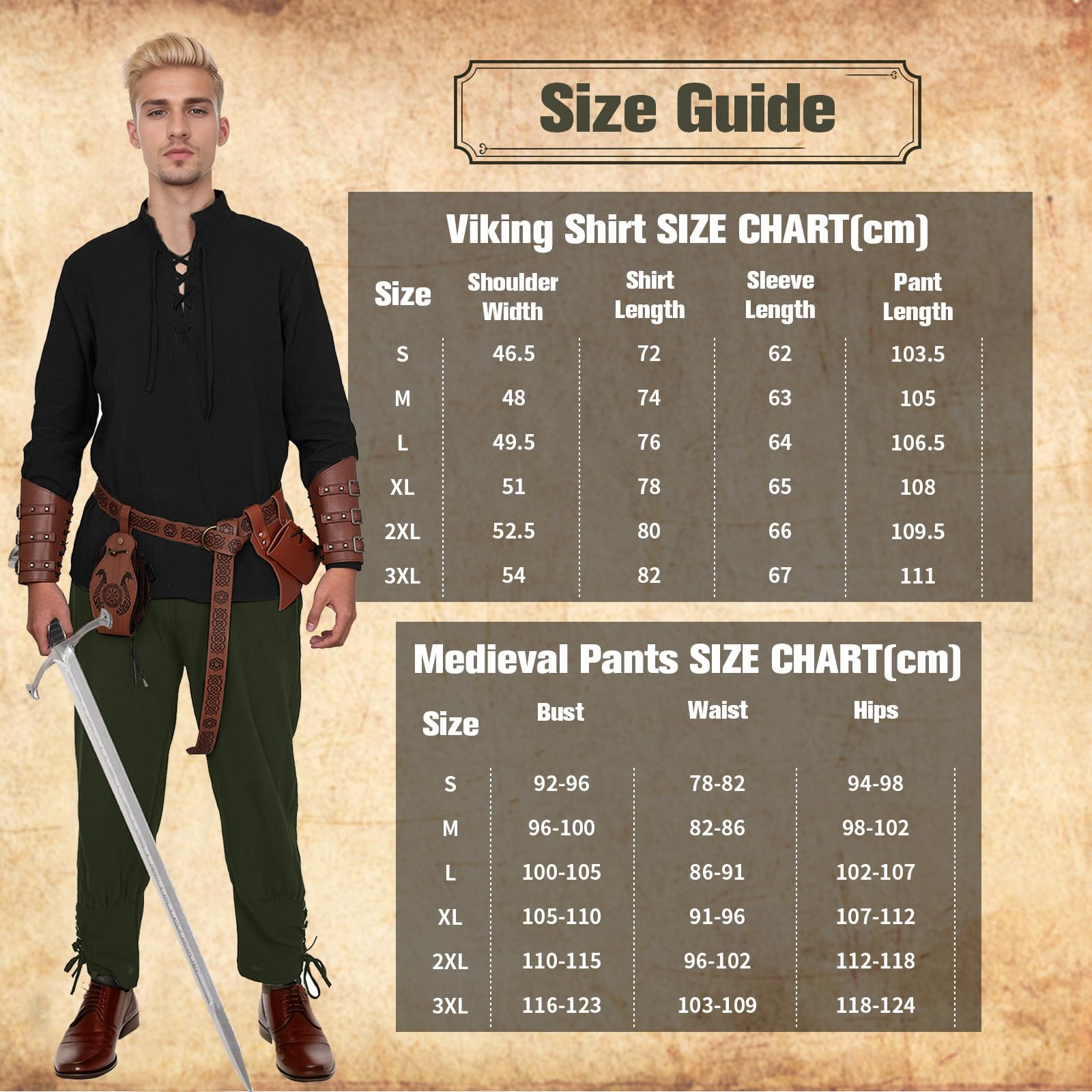 Costume médiéval de la Renaissance pour homme, costume de Viking, chemise à lacets, pantalon avec accessoires, costume d'Halloween pour cosplay, mascarade, magicien