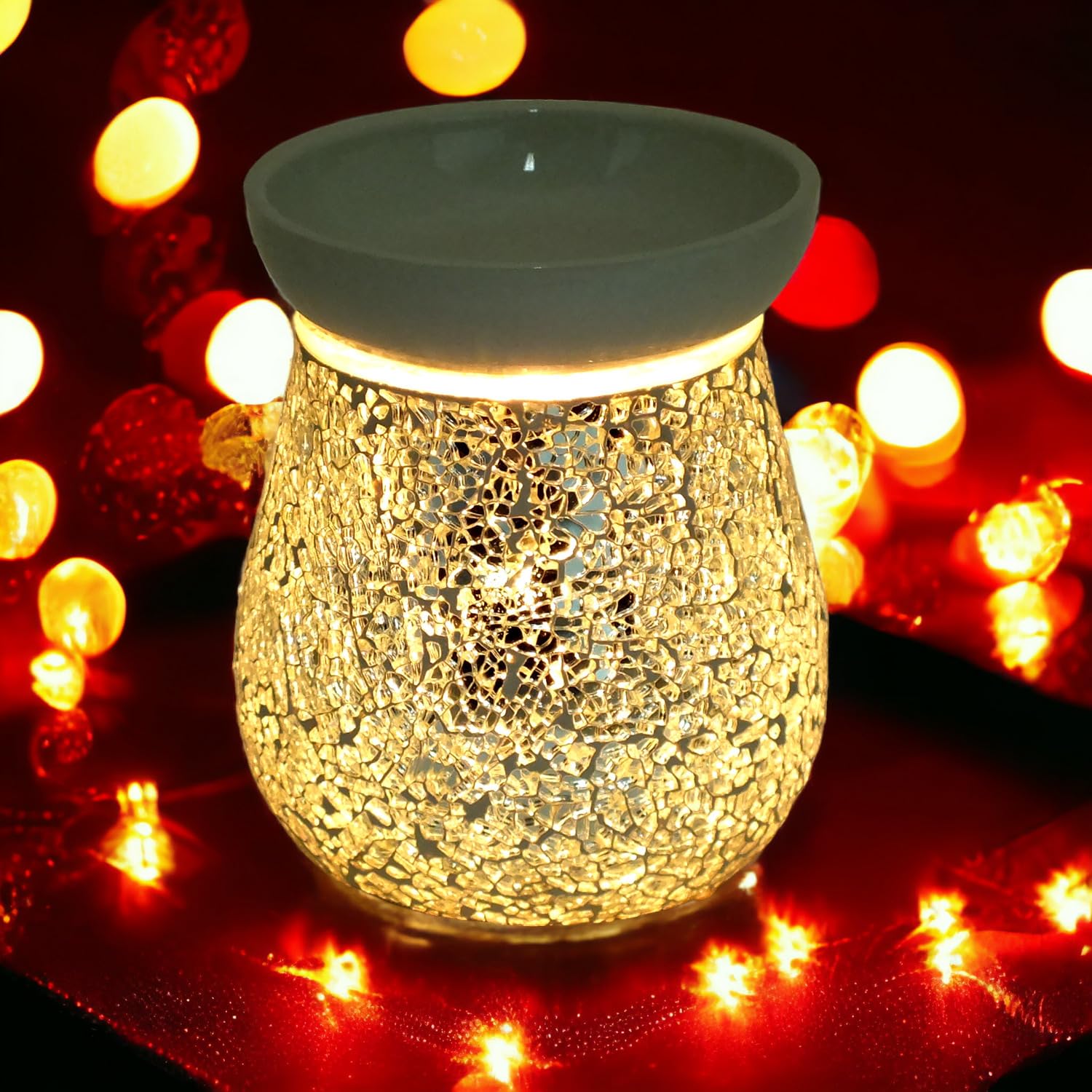 Astin Of London Silver Wax Melt Oil Burner Aroma Scented Fragrance Electric Diffuser Lamp Mosaic Crackle
