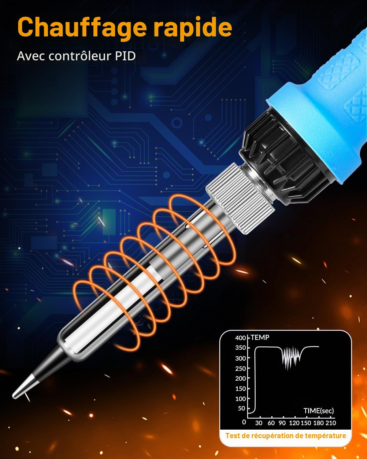 Kit de fer à souder, fer à souder haute puissance 100 W, chauffage rapide, affichage numérique, contrôle précis de la température 180 ℃ à 500 ℃, kit de soudure portable avec capuchon de protection