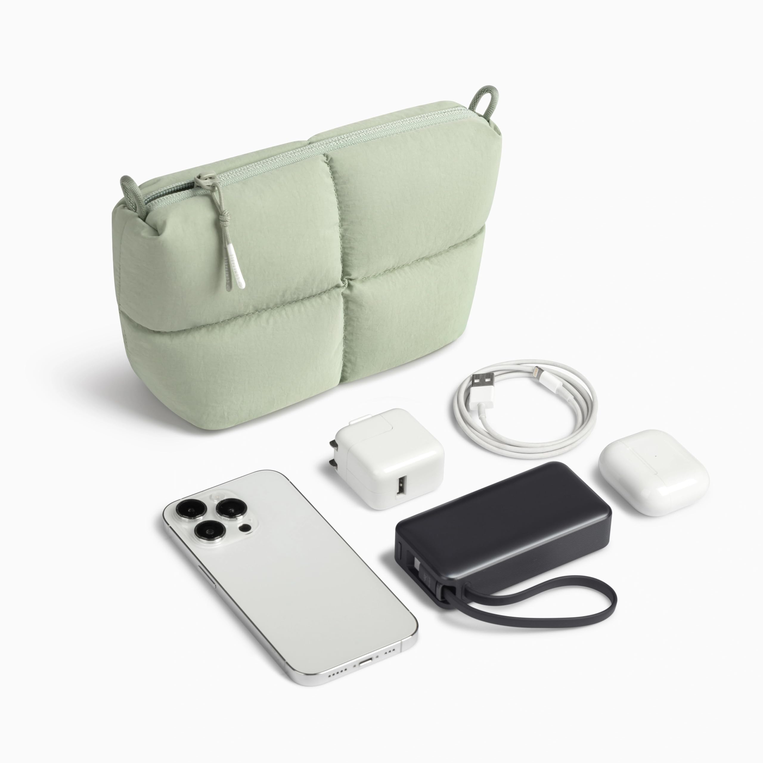 Comfyable Puffy Electronics Organizer da viaggio per donne, uomini, custodia per cavi per caricabatterie, telefono, power bank, cavo, custodia compatta per accessori tecnologici, salvia