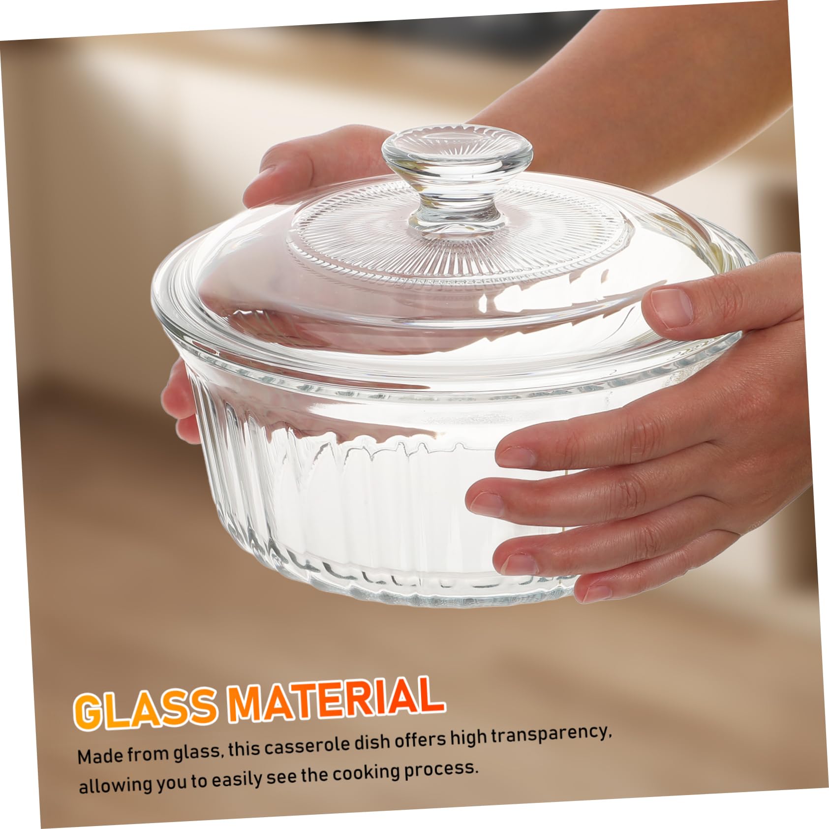 COLLBATH Pirofila in Vetro Borosilicato 1,6l Rotonda con Coperchio, Riscaldamento Uniforme, Facile da Pulire, per Forno e Cucina
