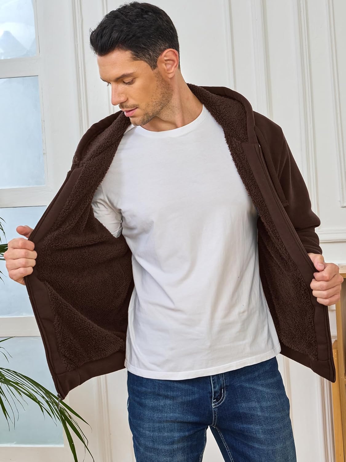 Hoodies for Men Full Zip Up Fleece Warm Thick Jackets Heavyweight Sherpa Lined Coat - Image 3