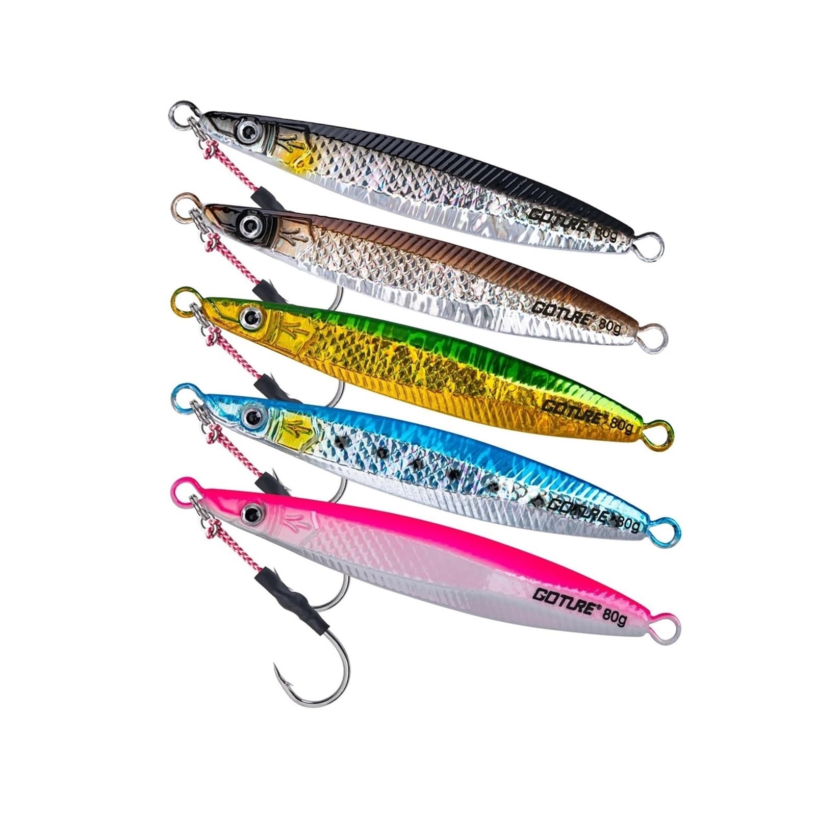 Leurres de Pêche 5 pièces en métal moulé Jig leurre de pêche Ensemble mer gabarits appât Dur 80g/150g/200g for la pêche au Bar en Eau salée appât Artificiel Leurres de Traîne