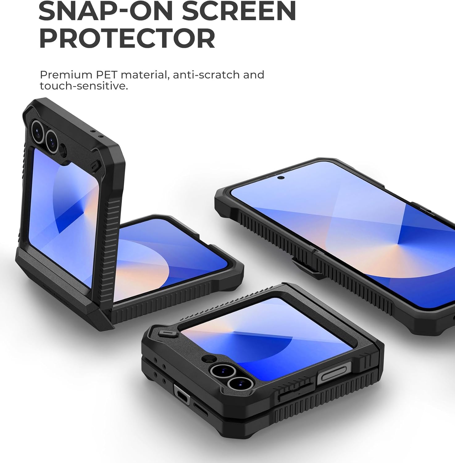 Dexnor for Samsung Galaxy Z Flip 6 Case with Stand & Hinge Protection & Front Screen Protector, Dual-Layer Rugged Bumper Case Shockproof Full-Body Protective Cover for Galaxy Z Flip 6 (2024),Black