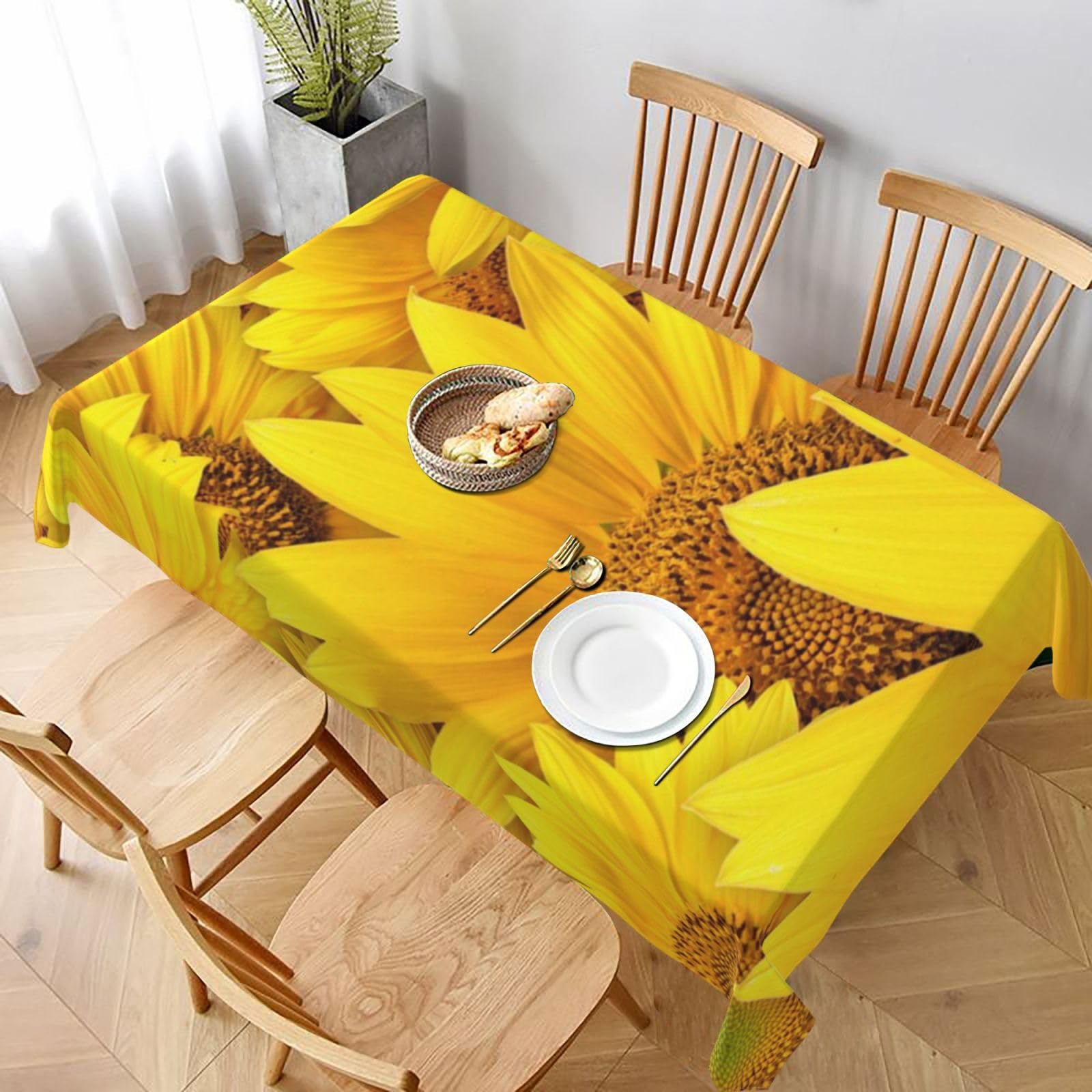 BNVSADC Sunflowers Pattern Printed Rectangle Tablecloth 228x152 CM, Water Resistant Polyester Table Cloth Decorative Fabric Table Covers for Kitchen Dining Table Parties Camping