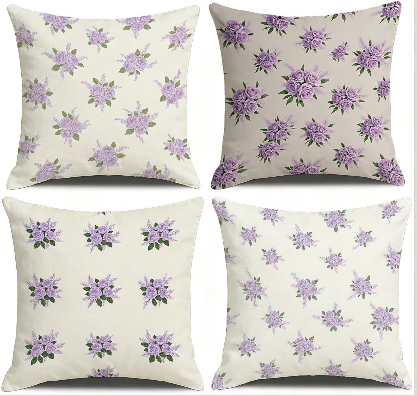 Viola Federe Cuscini Divano 45x45cm, Cuscini da Esterno Set de 4, Cod-48 | Velour Copricuscini Decorativi Letto Arredo, per Letto, Soggiorno, Giardino, Esterno, Casa Decorazione Set di 4 Fiore