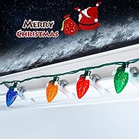 Vista 4 de Luces LED C9 de Navidad para exteriores, 68 pies, 100 luces LED C9 con 100 clips todo en uno, luces de árbol de Navidad impermeables conectables