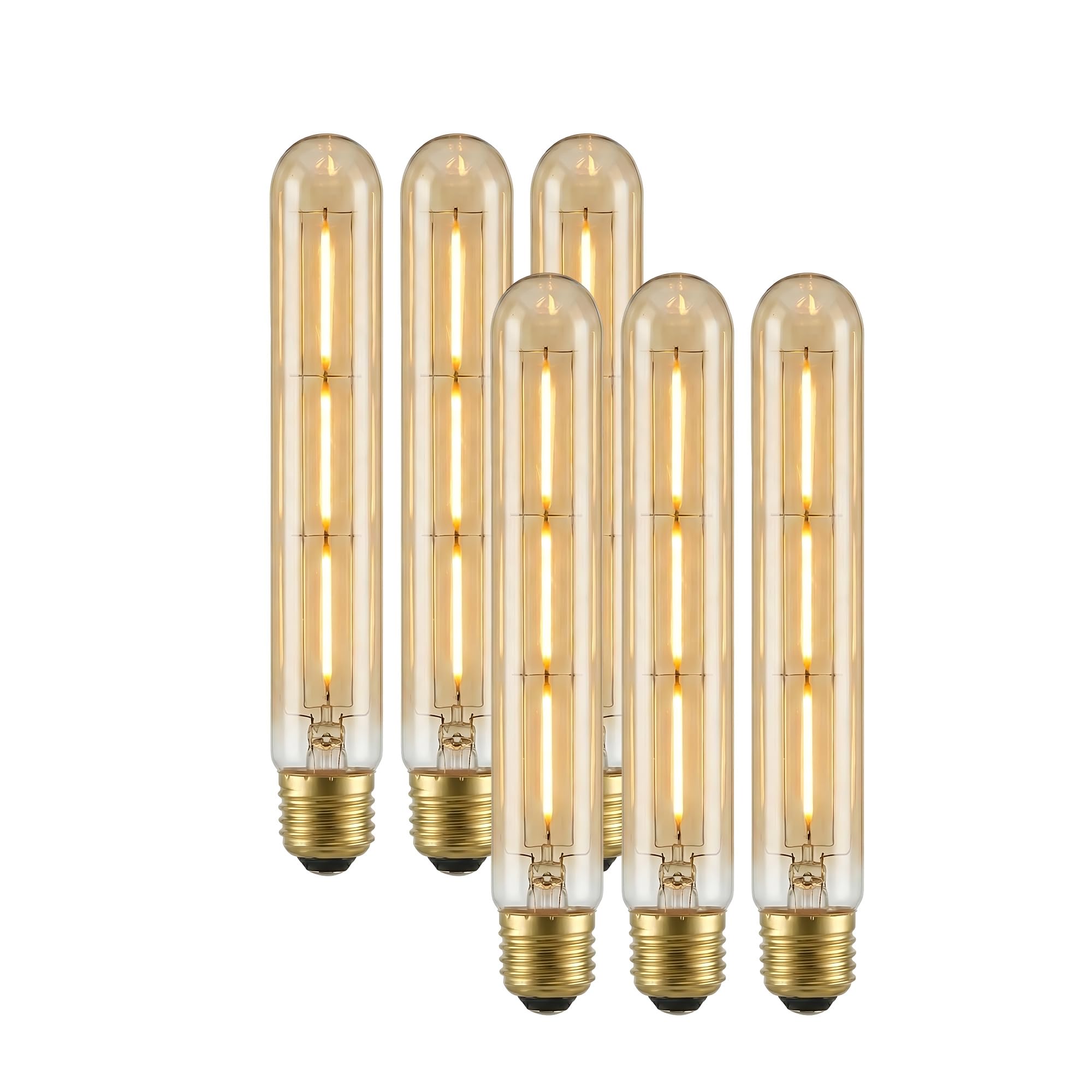 Pack 6, Vintage LED Edison E27 Light Bulbs, T185 3W (30W Equivalent) Dimmable Warm White 2700K 400 Lumens LED Filament Amber Glass Screw Old Fashioned Tubular Style Decorative Lamp Cage Bulb — image 1