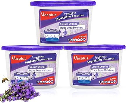 Vacplus Moisture Absorber, 3 Pack, Strong Absorption, Lavender | Closet, Bathroom, Kitchen, Study, Odor Eliminator, Dehumidifier Bucket
