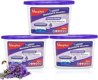 Vacplus Moisture Absorbers - Dehumidifiers for Closet, Efficient Humidity Absorber Boxes Collect Excess Moisture for Bathroom, Kitchen, Study, Lavender Fragrance, 3 Pack