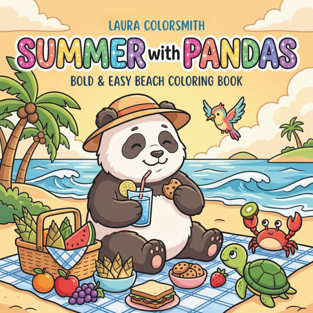 Summer with Pandas - Bold & Easy Beach Coloring Book: Cute Panda Coloring Book for Kids & Adults | Cozy Beach Adventures, Easy Designs for Relaxation & Creative Summer Fun (Summer Coloring Book)