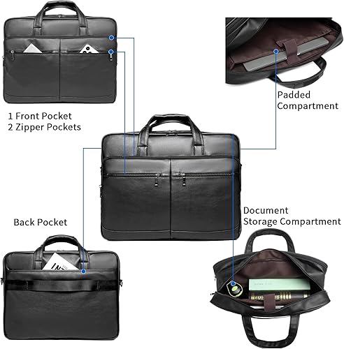 Miniatura 2 de seyfocnia Bolsa de mensajero de cuero para hombre, 15.6 pulgadas 17.3 pulgadas maletín para computadora portátil, bolso de hombro para computadora