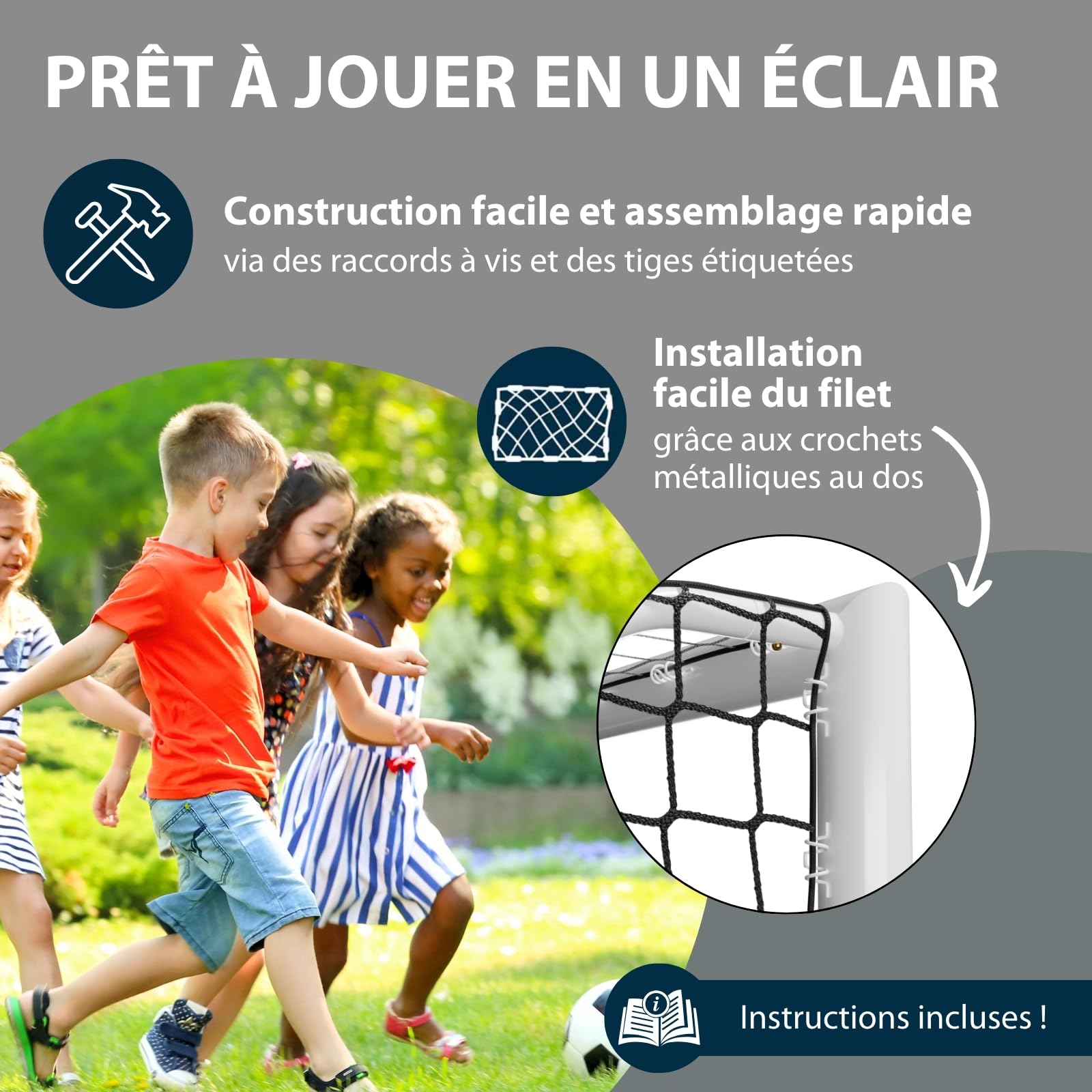 HUDORA But de Football Advanced 120/180/240/300 I pour Enfants/Adolescents & Adultes I But de Football pour Jardin I Résistant aux Intempéries & Stable avec Un Filet à Mailles Serrées