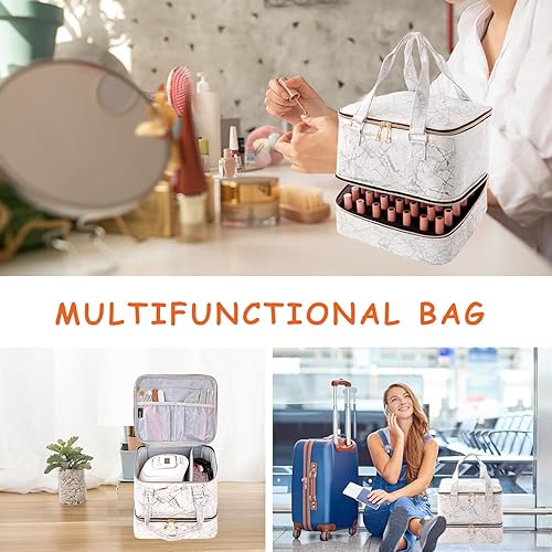 Miniatura 5 de Organizador de esmalte de uñas, bolsa de almacenamiento de esmalte de uñas de doble capa, funda de transporte con capacidad para 42 botellas con