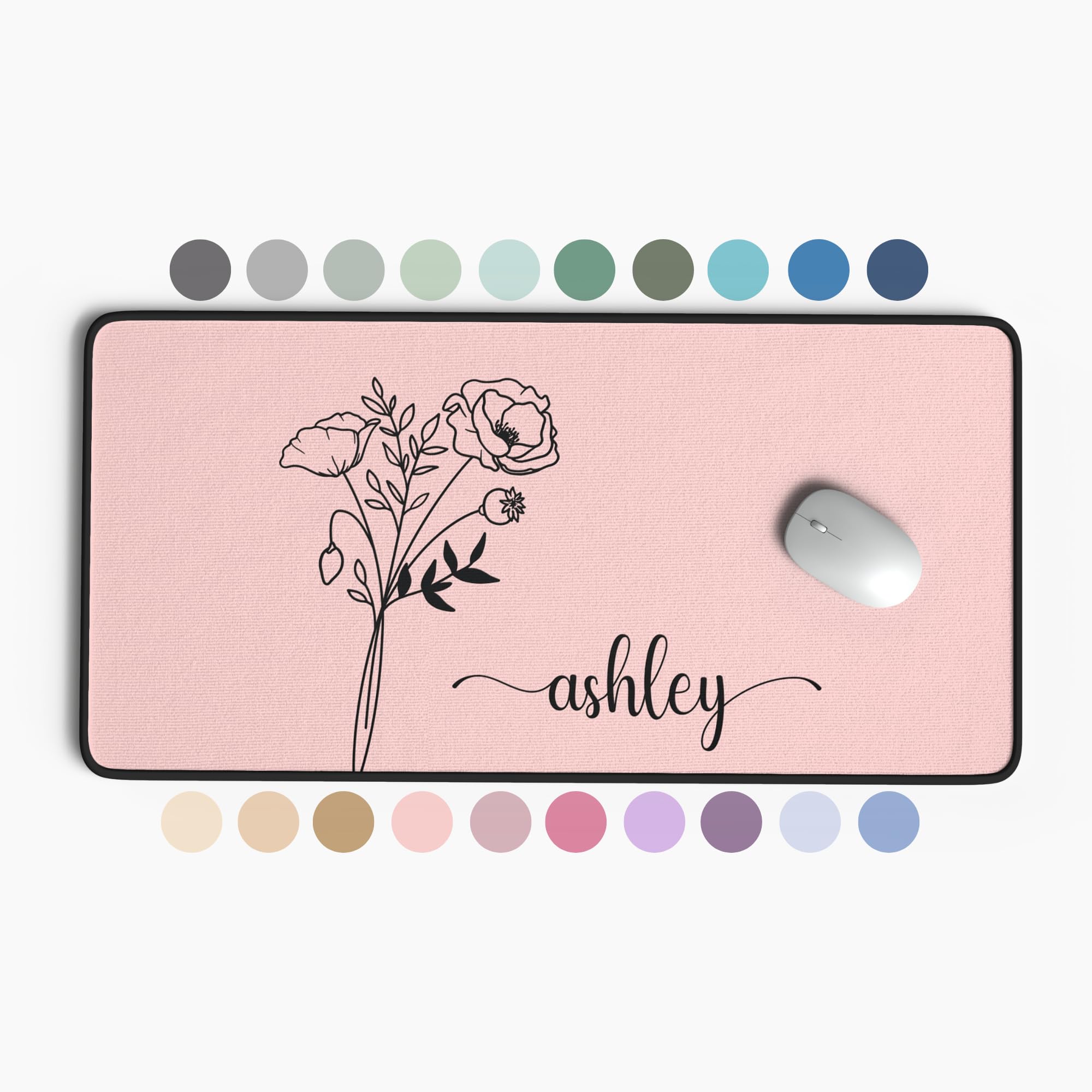Hilis Personalized Gift Custom Mouse Pad, Personalized Birth Flower, Color and Name. Gaming Office Work Desk Mat, 4 Sizes Mousepad, Office Supplies &