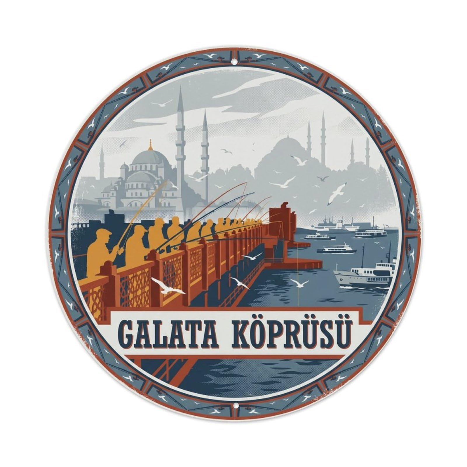 Bosphorus Fishermen Nature Turkey Retro Graphic Metal Tin Sign