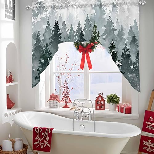 Miniatura 5 de Cortinas de cocina, cenefa con festón de Navidad, con bolsillo para barra, paneles de cortina para dormitorio, sala de estar, baño, cafetería,