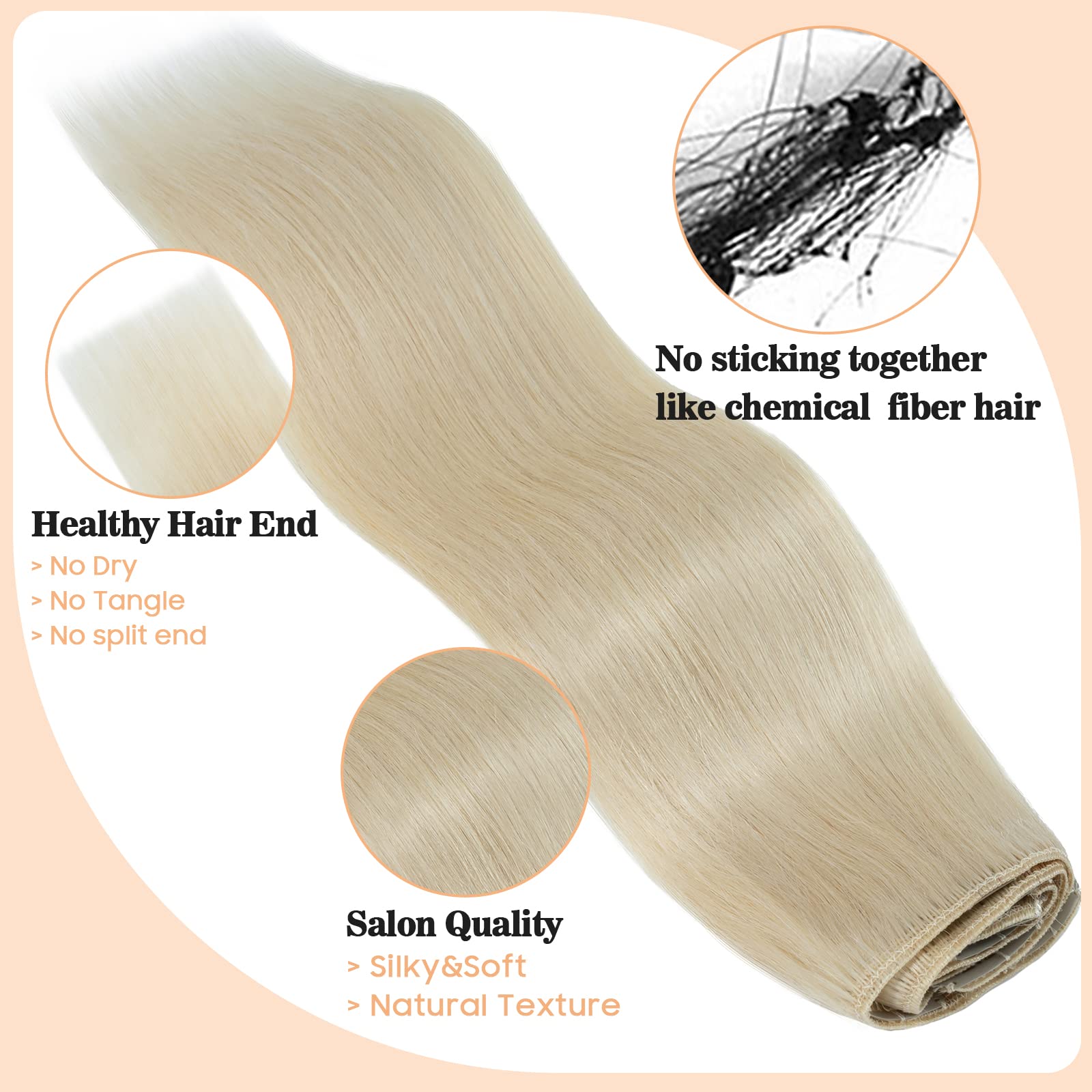S-noilite Clip in Hair Extensions Real Human Hair Platinum Blonde - Image 3