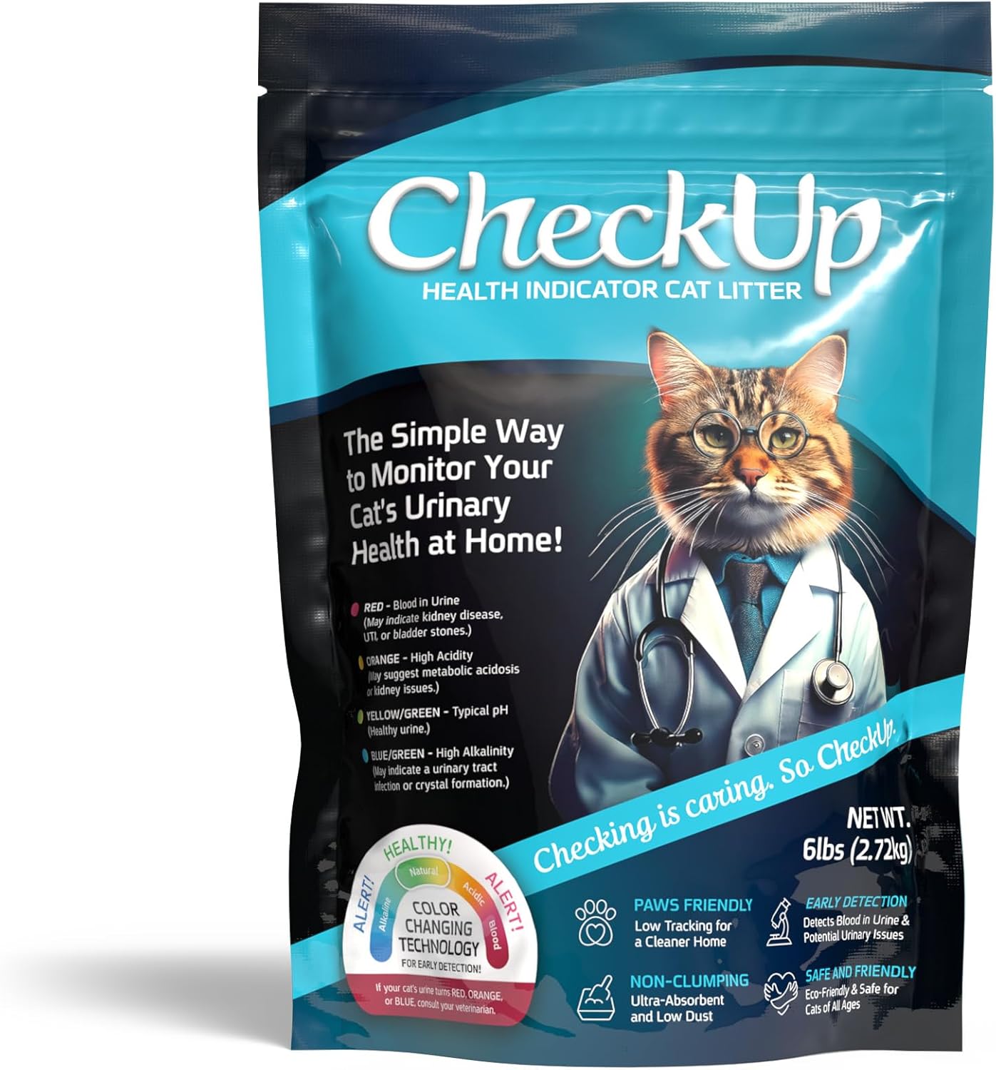 KIT4CAT CheckUp Health Indicator Cat Litter – Color-Changing Non-Clumping Crystal Litter for Urinary Health Monitoring | Low Dust, Odor Control | 6lb Bag