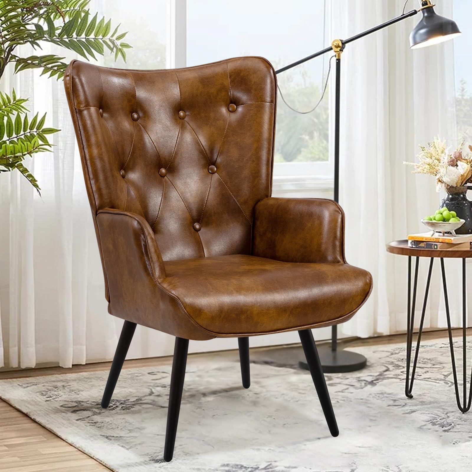 Sillones de Salón, Butaca de Salón, Sillón de Salón Orejero Estilo Escandinavo, Butaca de Dormitorio con Tapizado Sillón Lectura para Dormitorio Sala de Estar, Marrón