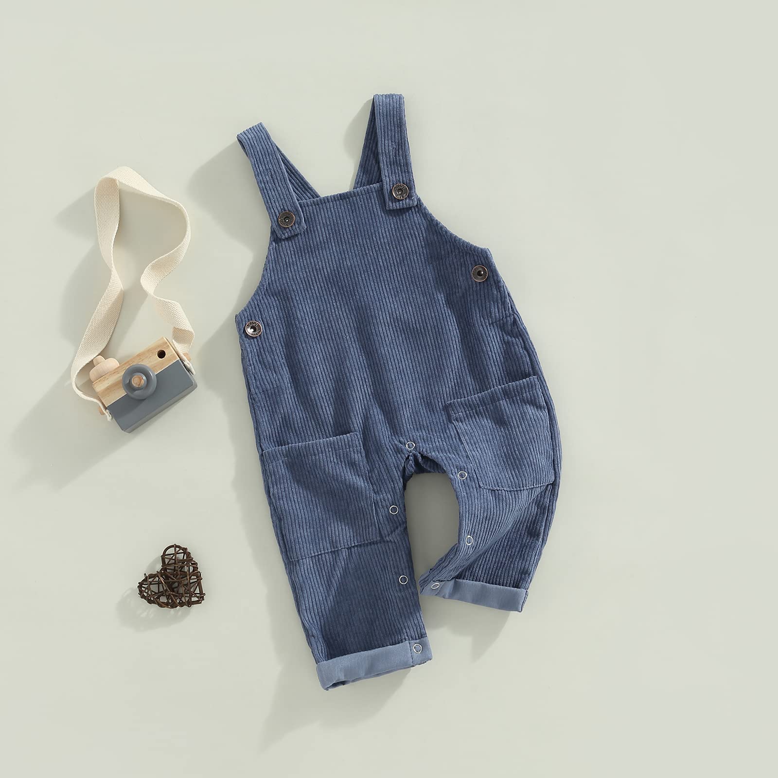 Youweixiong Toddler Baby Girl Boy Corduroy Overall Solid Bib Pants Suspender Jumpsuit Trousers with Pockets Cute Fall Winter Clothes 0-5T (Blue, 0-1 Years)