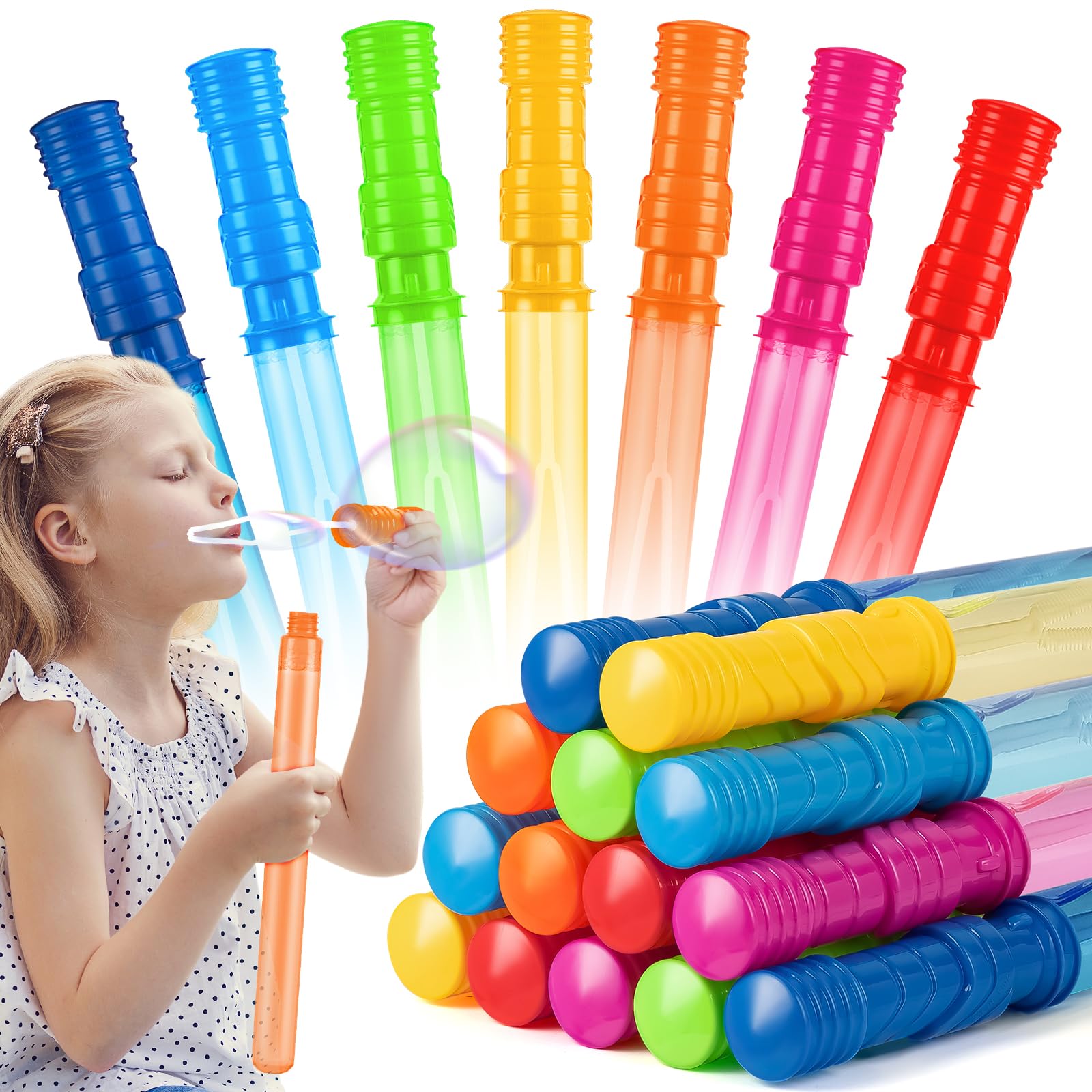 V-Opitos 14 Pack 14.6" Big Bubble Wands in 7 Colors, Bulk Party Favors for Kids, Ideal for Easter, Summer, Halloween, Valentine, School Classroom Prizes for Boys & Girls, Ideal Goodies Bags Stuffers