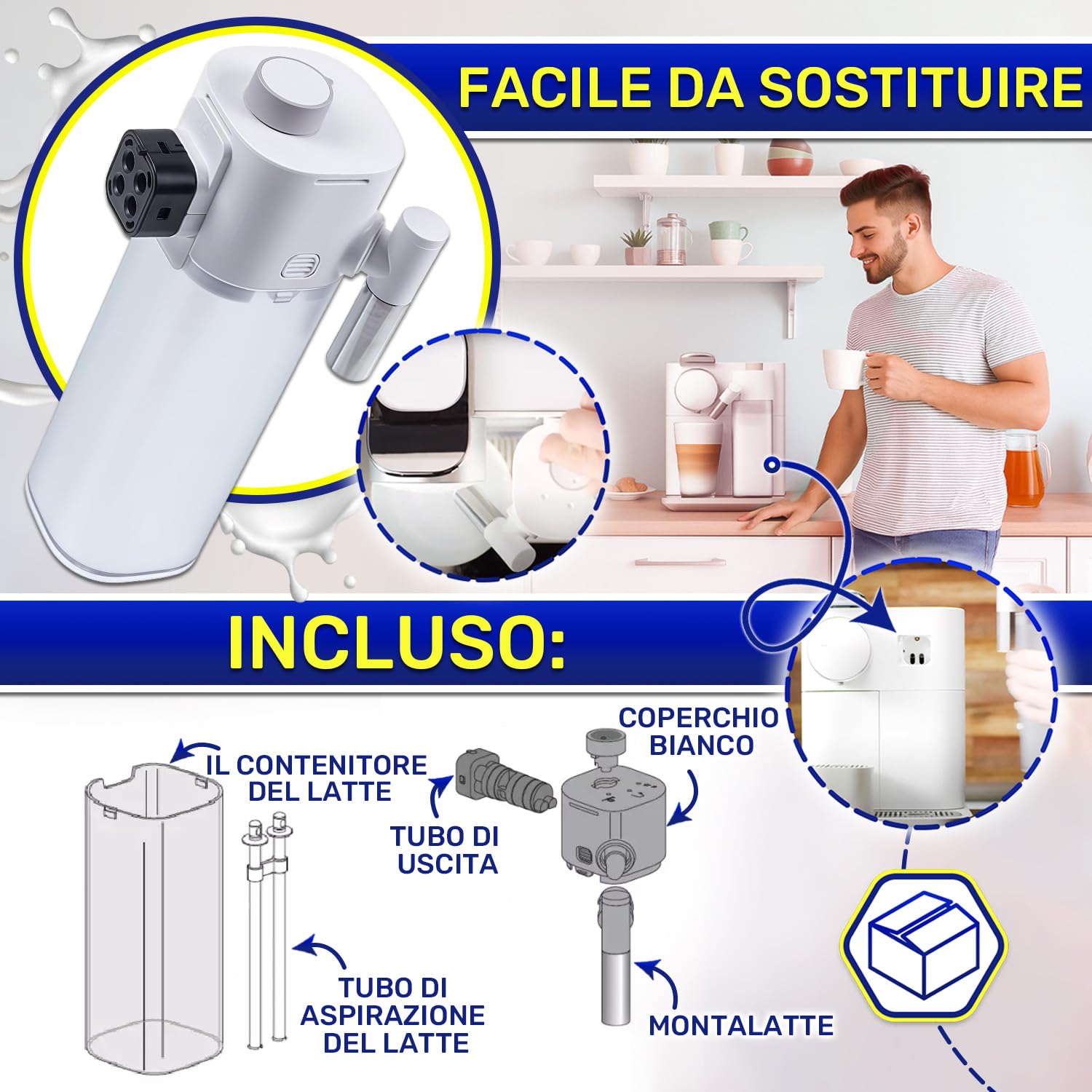 Réservoir à Lait Rapid Cappuccino Pour Delonghi Nespresso Gran Lattissima EN640.W F541WH - 5