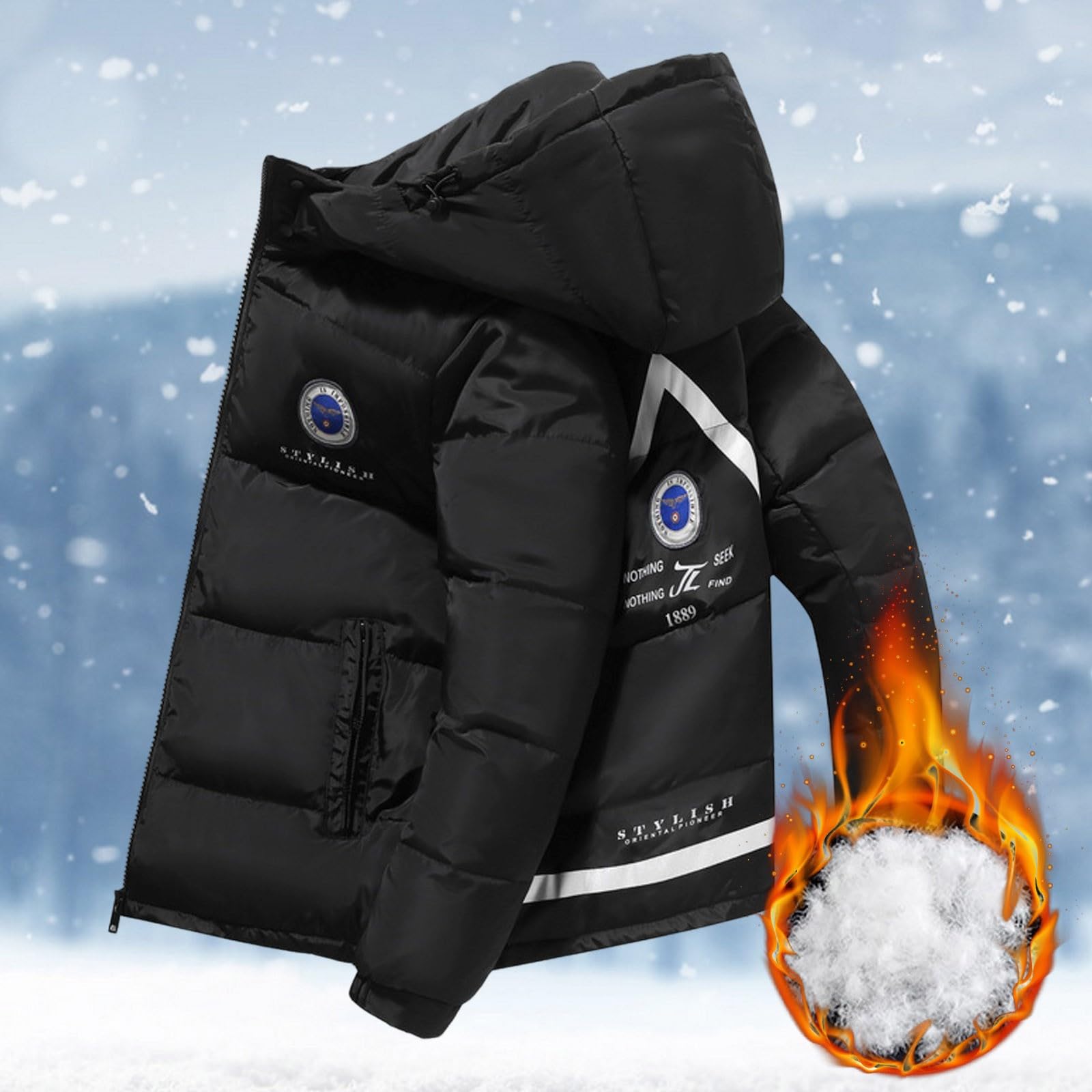 Generisch Herrenmantel Wollmischung, farbige Jacke mit Lockerem vielseitigem Stehkragen, warme Ski-/ (Black, M)