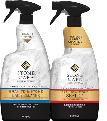 Stone Care International Kit de cuidado diario de piedra limpiadora/pulidora y selladora para encimeras de granito, cuarcita, piedra caliza, sin