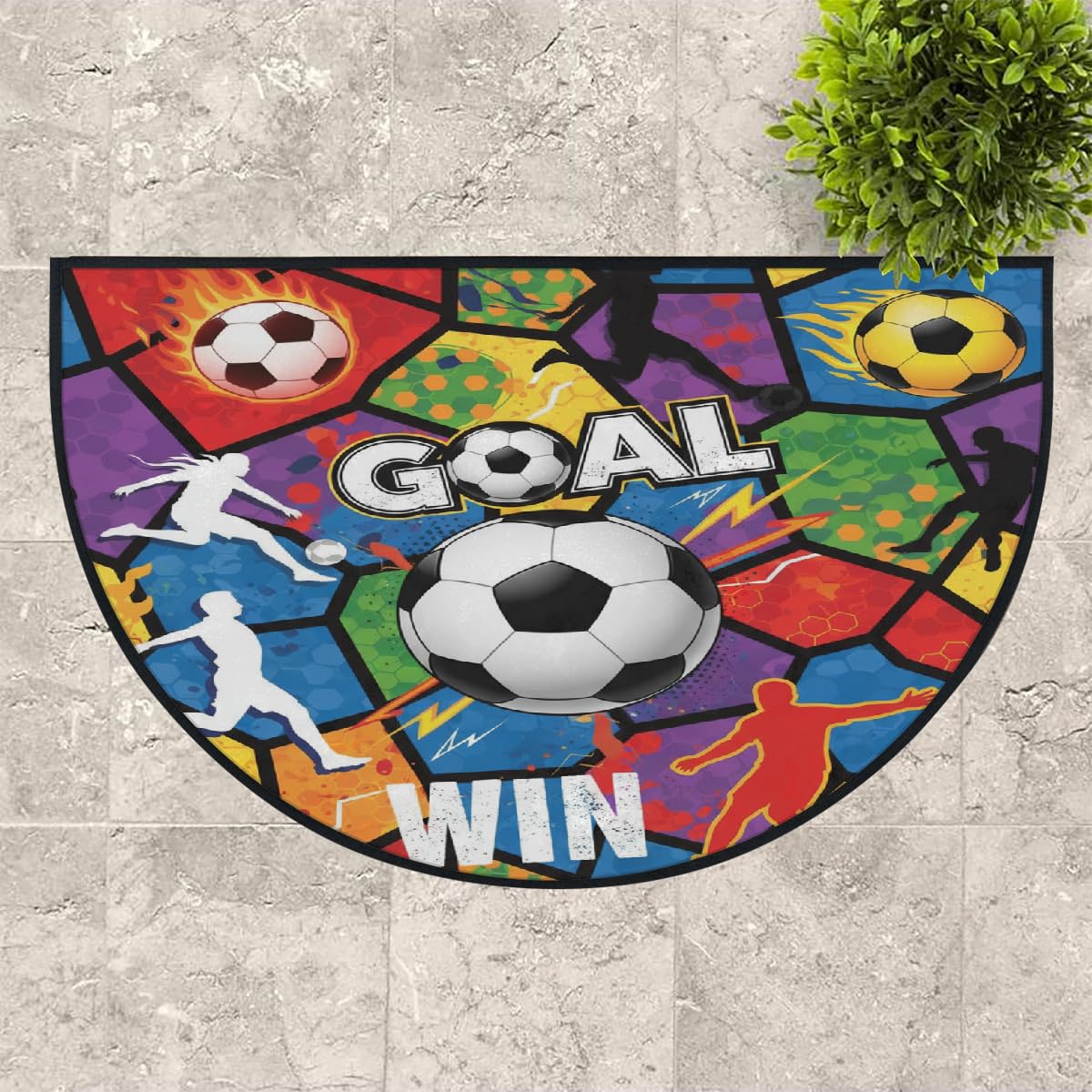 Große halbrunde Fußmatte, Fußballtor, rutschfest, saugfähig, halbrund, Eingangsbereich, niedlich, weich, halbrund, waschbar, Teppich für Küche, Badezimmer, Schlafzimmer, 160 x 100 cm