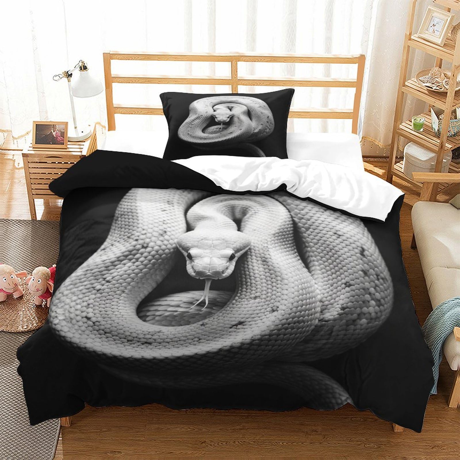 P1S9U7W5Y 3D Printed Realistic Snake Pattern Duvet Cover 3pcs Microfiber Animal Bedding Set Single（135x200cm）