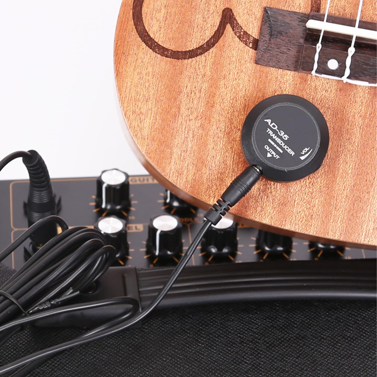 Sensor de micrófono de Contacto piezoeléctrico - Mini Pastilla autoadhesiva con Conector de 6,35 mm para Guitarra acústica, violín, Banjo, mandolina y Sensor de vibración Hi-Fi.